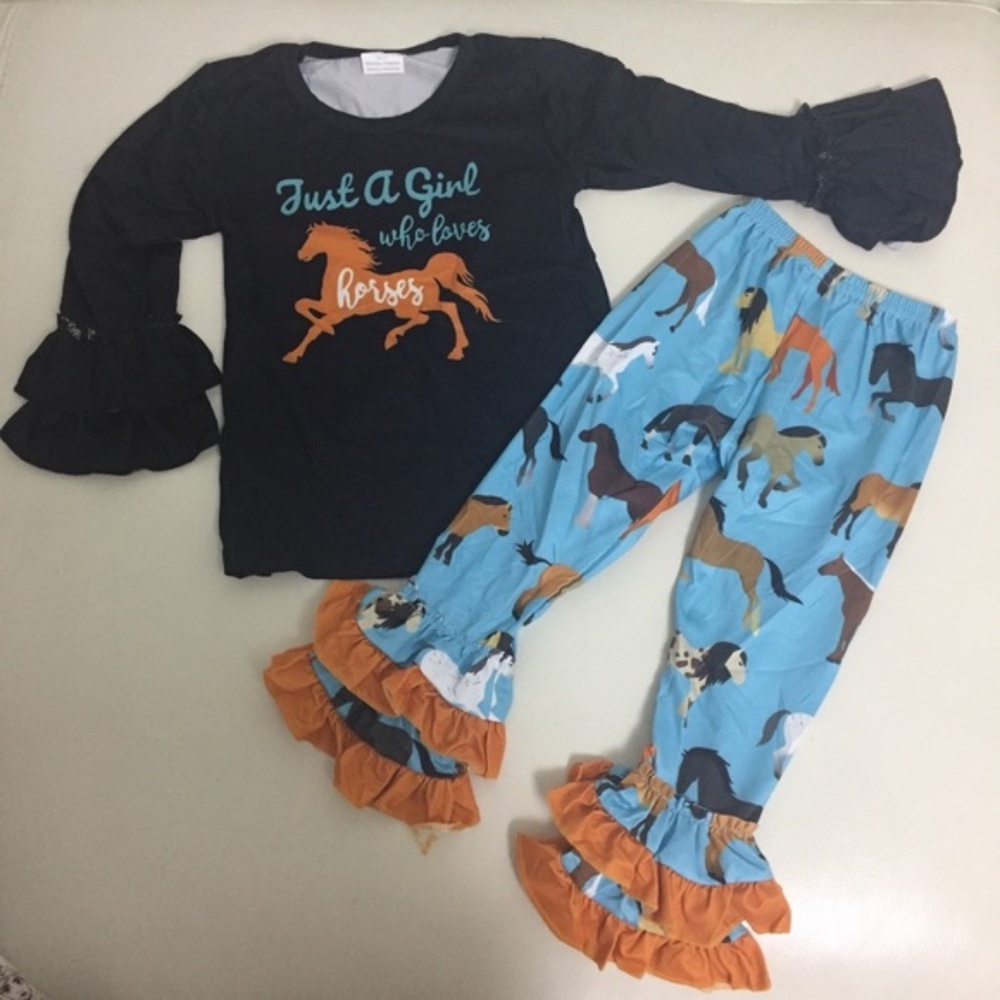 Boutique Horse Ruffle cute girl pants set - Picture 4 of 6